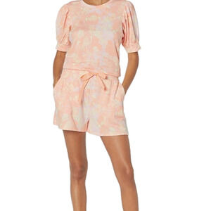 𝅺Daily Rital Puff Sleeve Terry Romper Peach Floral